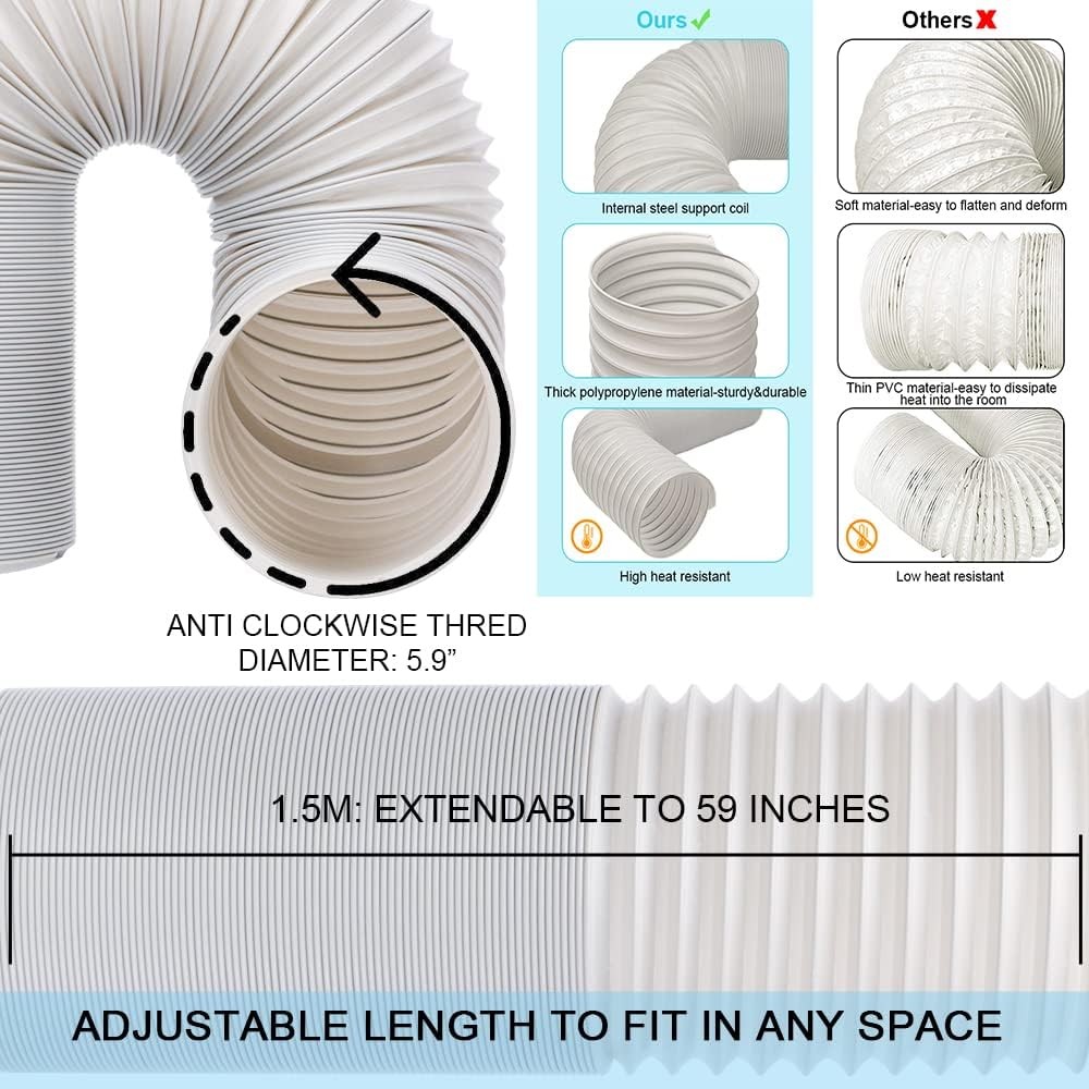 Portable Air Conditioner Window Vent Kit with 5.9” Exhaust Hose Adjustable