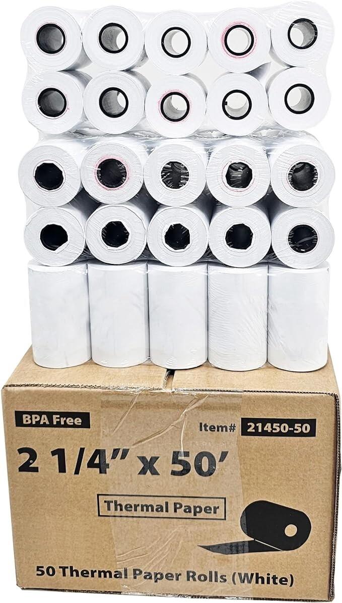 2.25 x 50 ft Receipt Paper POS Cash Register Fits Credit Card Terminals Verifone