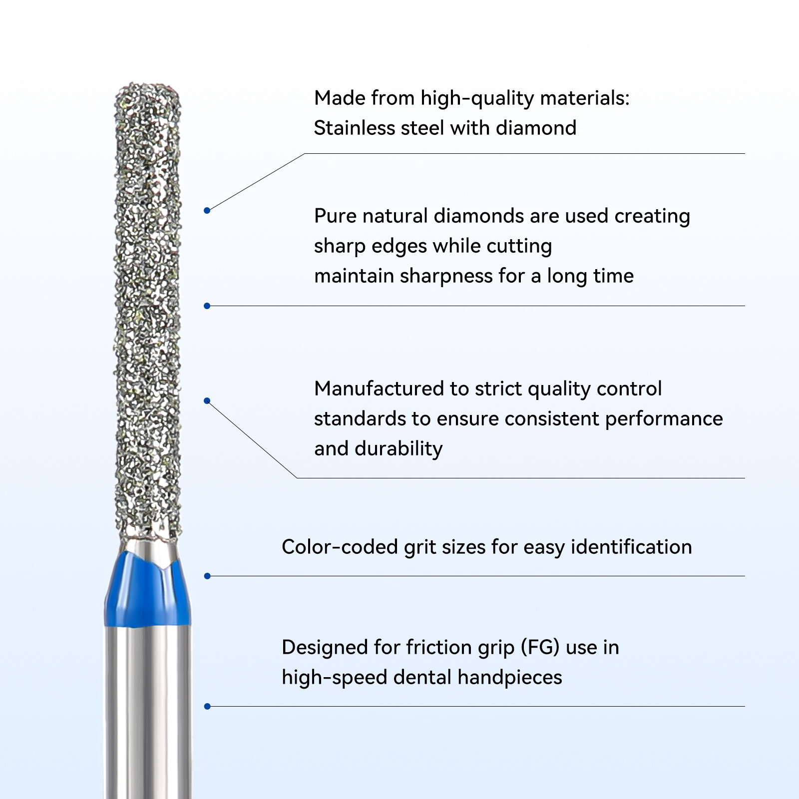 JMU Dental Diamond Burs Flat End Cylinder Medium Grit/ Super Coarse FG 368