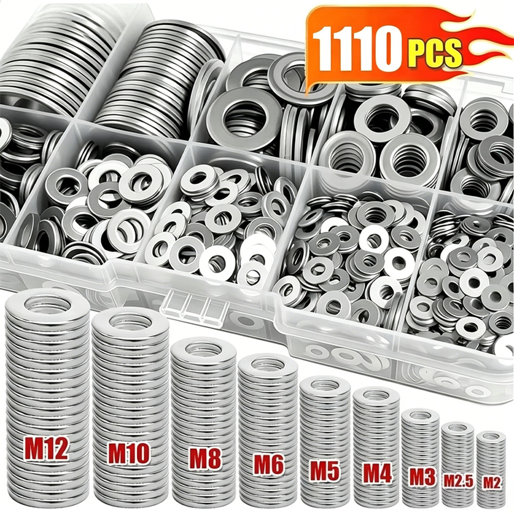 1110PCS Stainless Steel Washers Flat Washer Assortment Set Value Kit w/Case