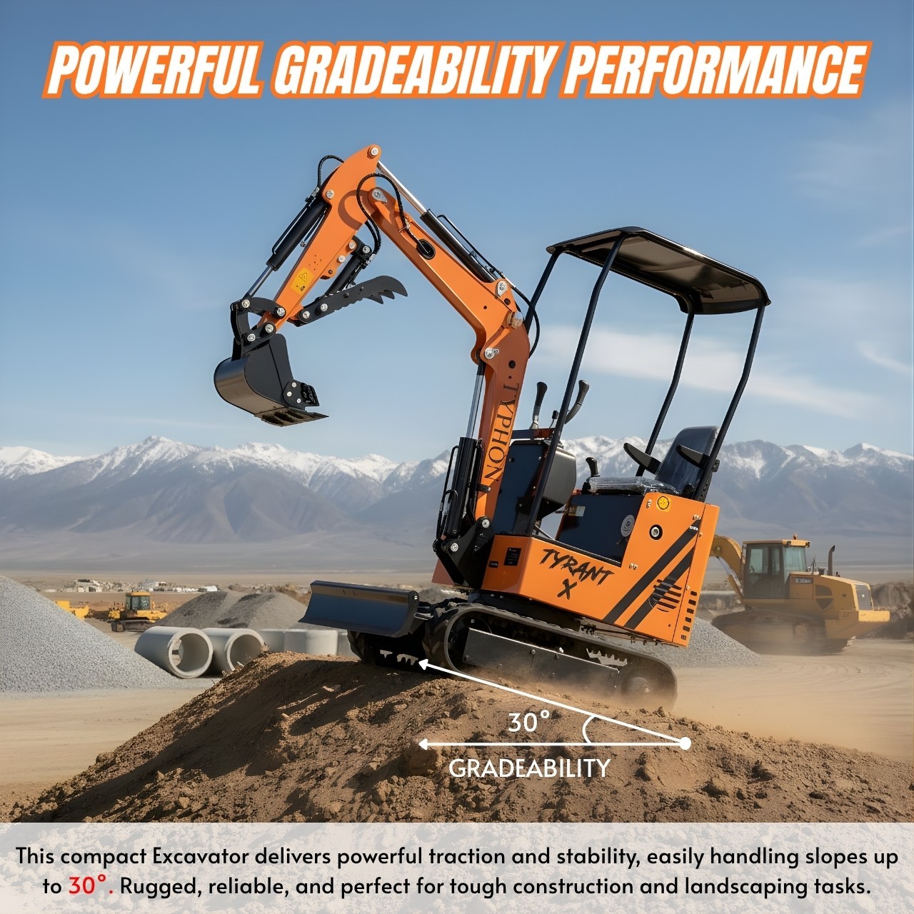 Free Ship TYPHON TYRANT X 1Ton Mini Excavator USA 13.5HP include 12 Attachments