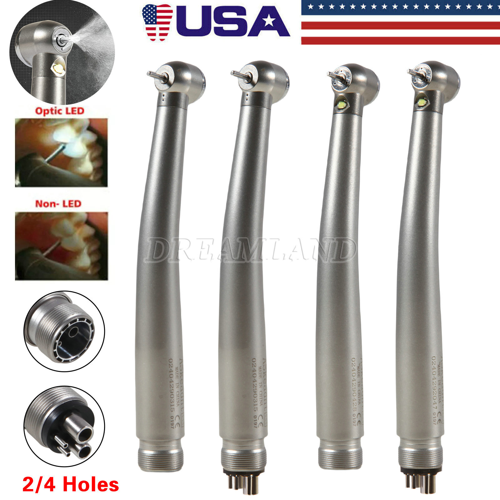 Dental High Speed (LED E-generator ) Handpiece 4Hole Burr Turbine NSK Style