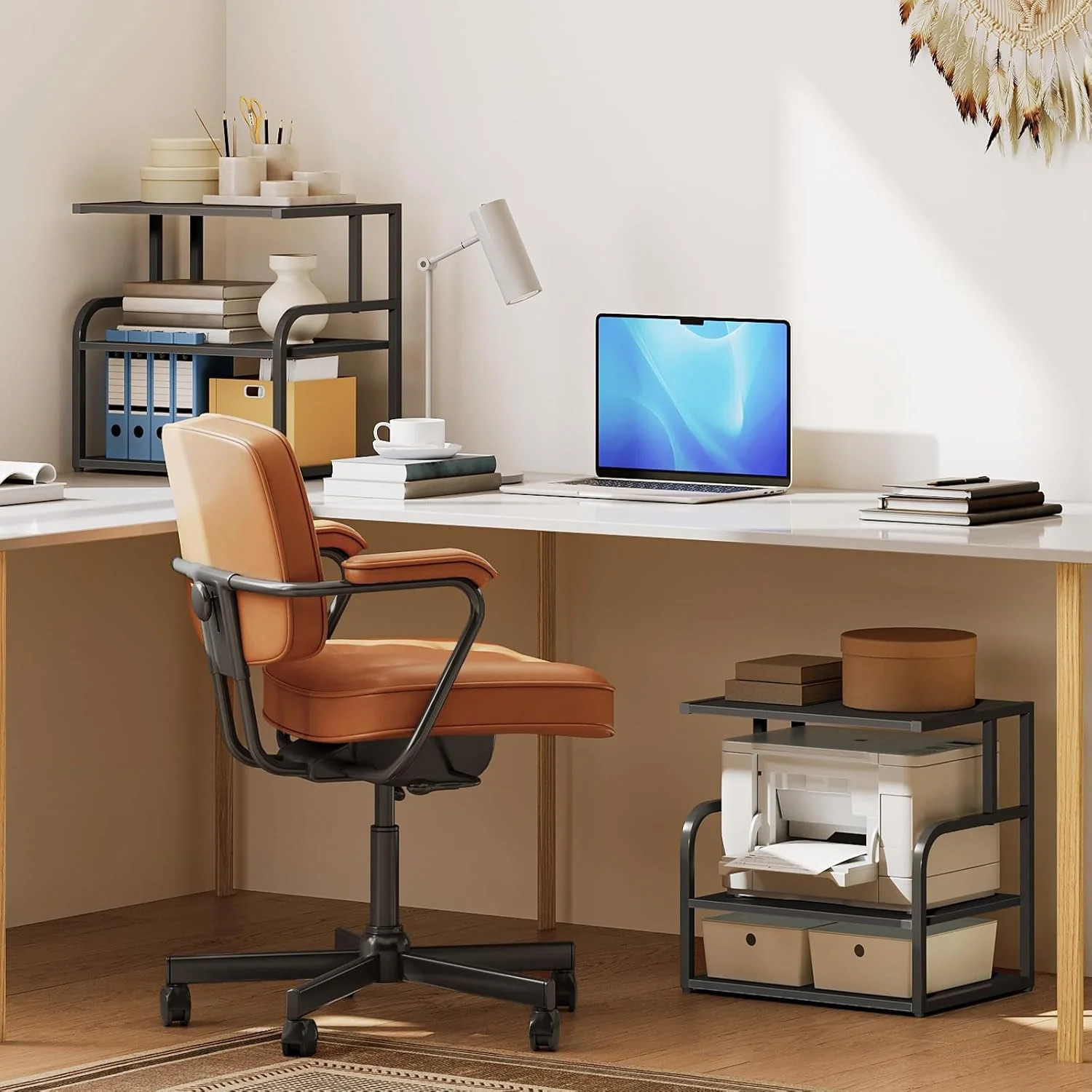 HOOBRO Printer Stand, 3-Tier Desktop Printer Table, Under Desk Printer Storage O