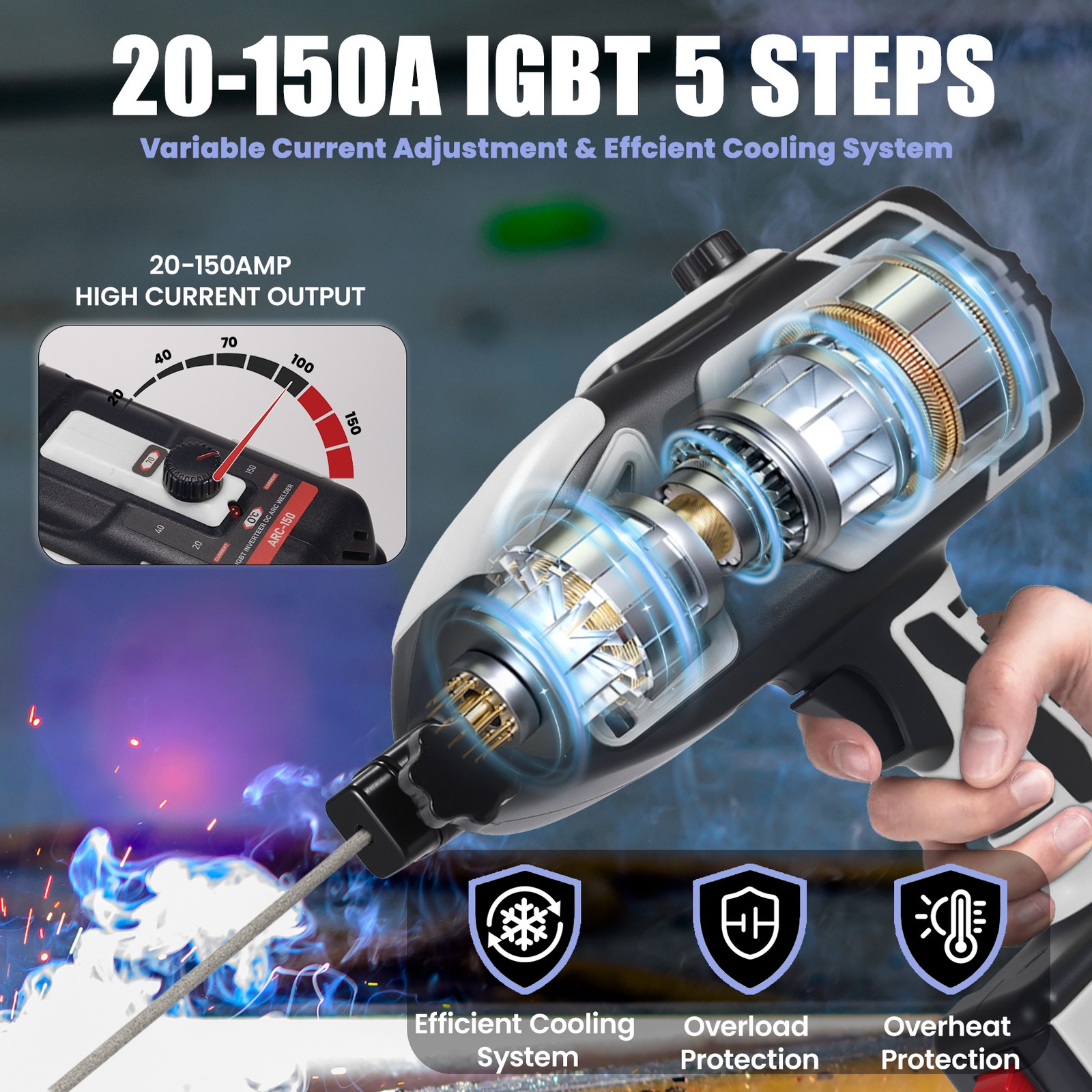Handheld Welding Machine 110V 20-150Amp Portable ARC Welder Gun w/ 20x Rods Grey