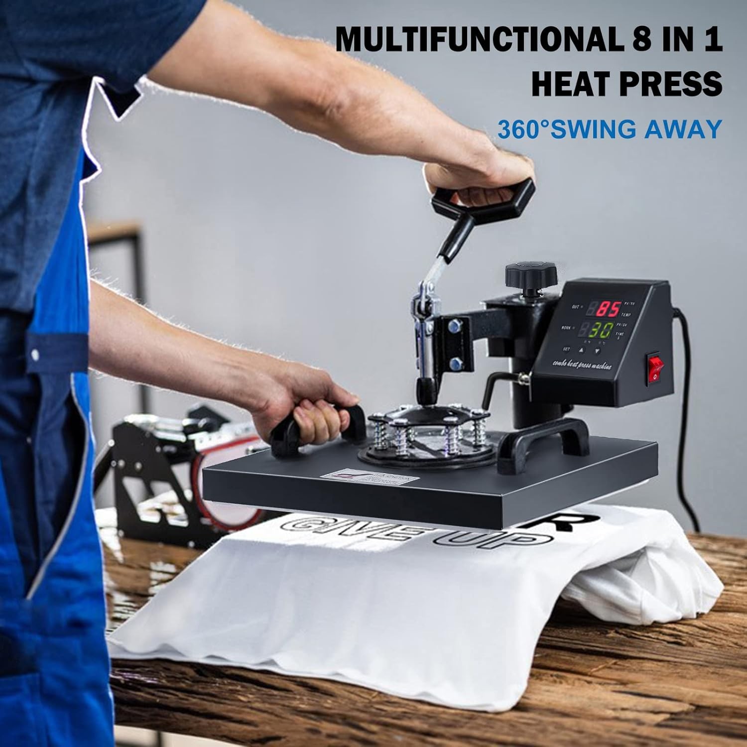 8 IN 1 Combo T-Shirt Heat Press 15″x15″ Transfer Machine Sublimation Swing Away