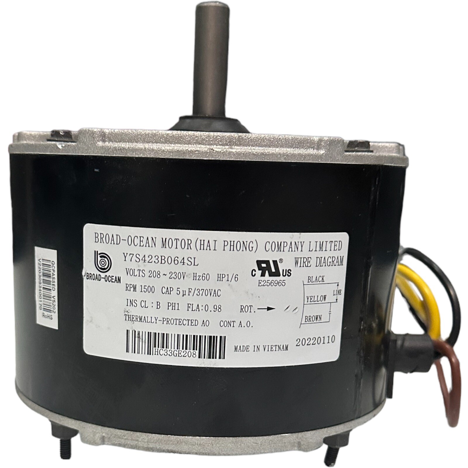 BROAD-OCEAN Y7S423B064SL 1/6 HP 208/230V 1500 RPM MOTO