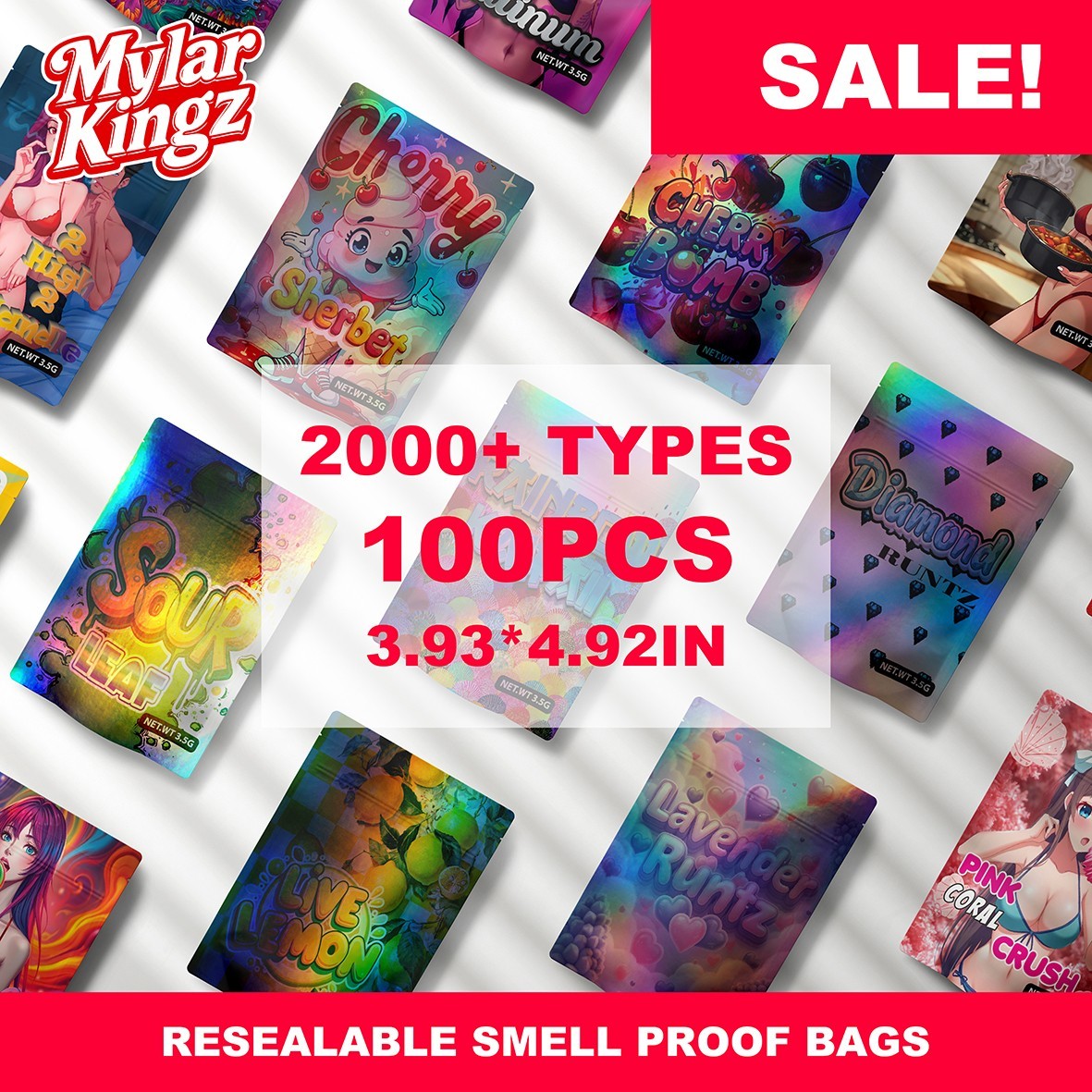 Mylar bags Design Set 3.5gram | 100pic FOR EACH package IN 1(ONE) RANDOM DESIGN