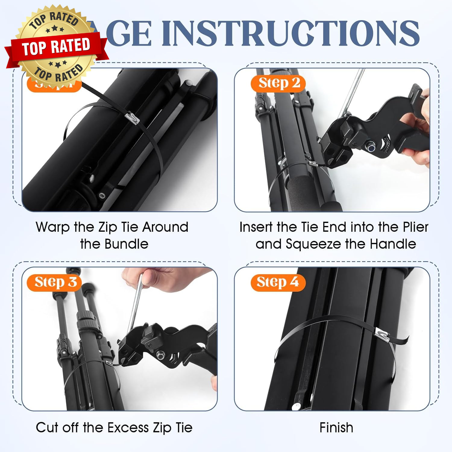 Metal Zip Ties Gun Set Stainless Steel Zip Tie Tool with 150PCS Black Metal Zip