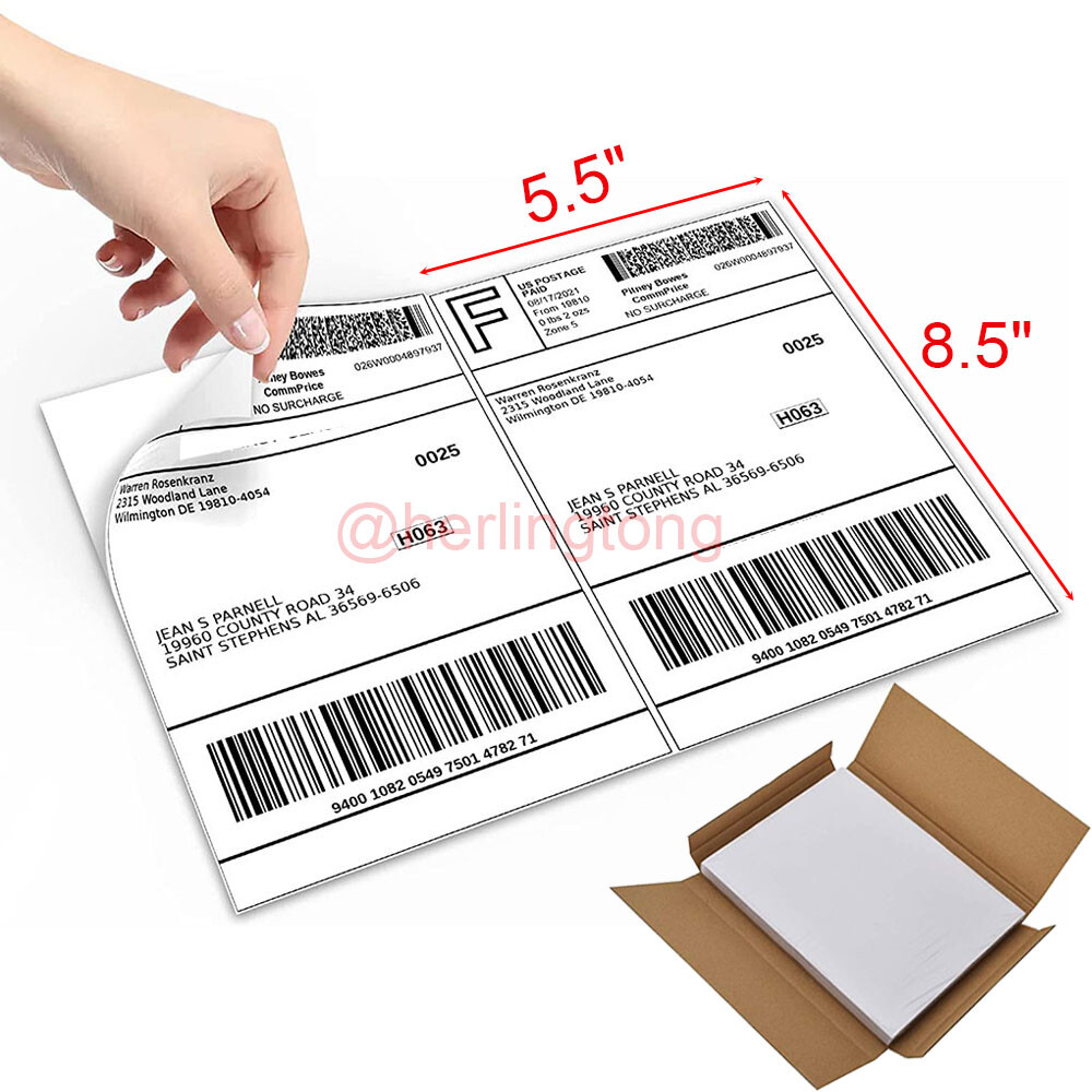 50-1000 Shipping Labels 8.5″ x 5.5″ Half Sheets Self Adhesive 2 Per 8.5×11 Sheet