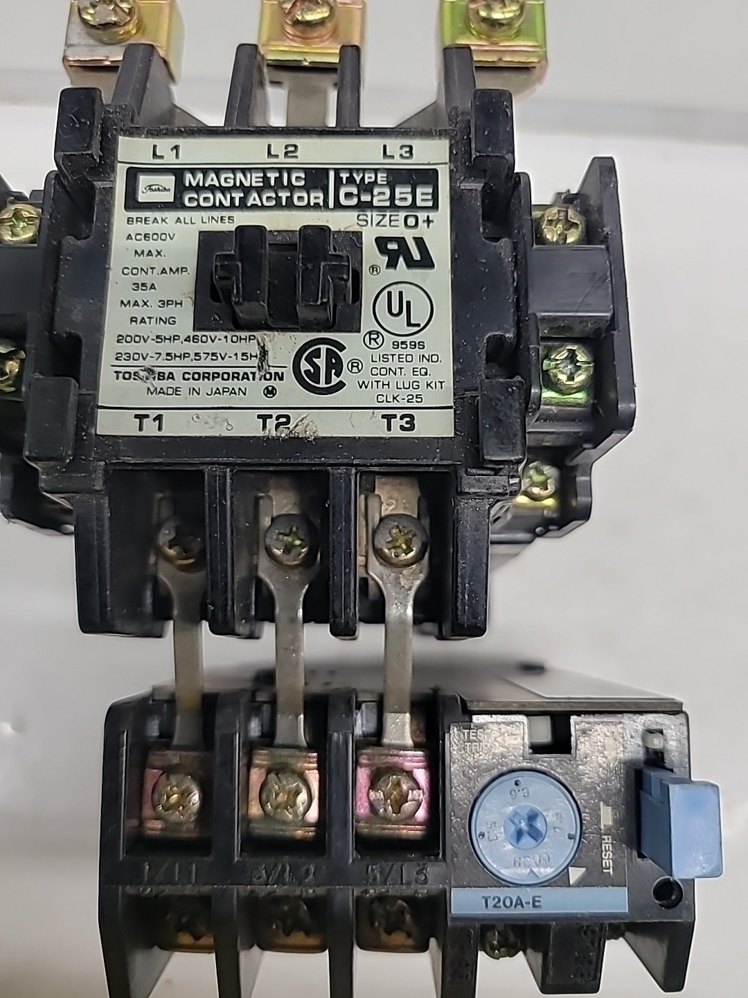 Toshiba C-25E Size 0+ 120V Coil w/(2)XS Aux Contacts & T20A-E Overload Relay