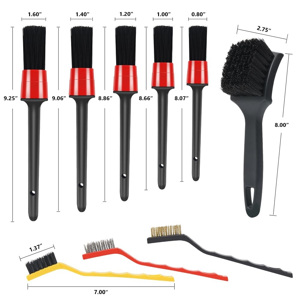9-Piece Automotive Detailing Brush Set for Interior and Exterior Cleaning