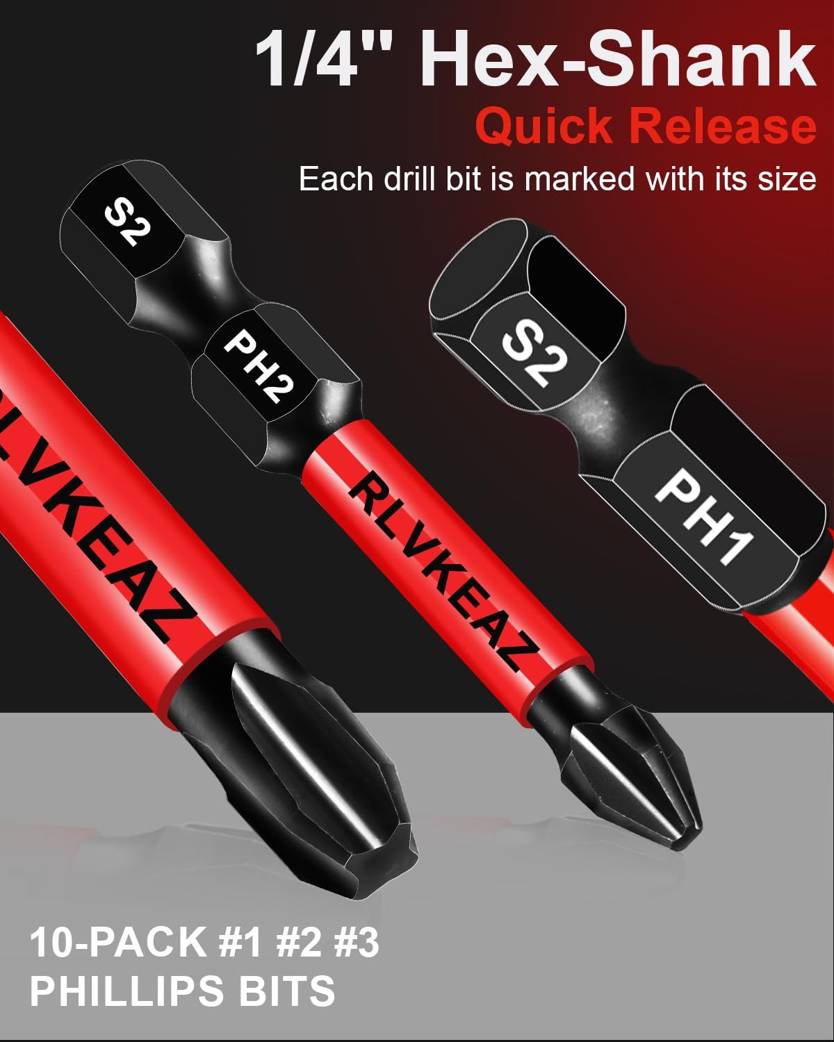 10-Pack Phillips Bits #1#2#3 Impact phillips bits 10pcs, Black