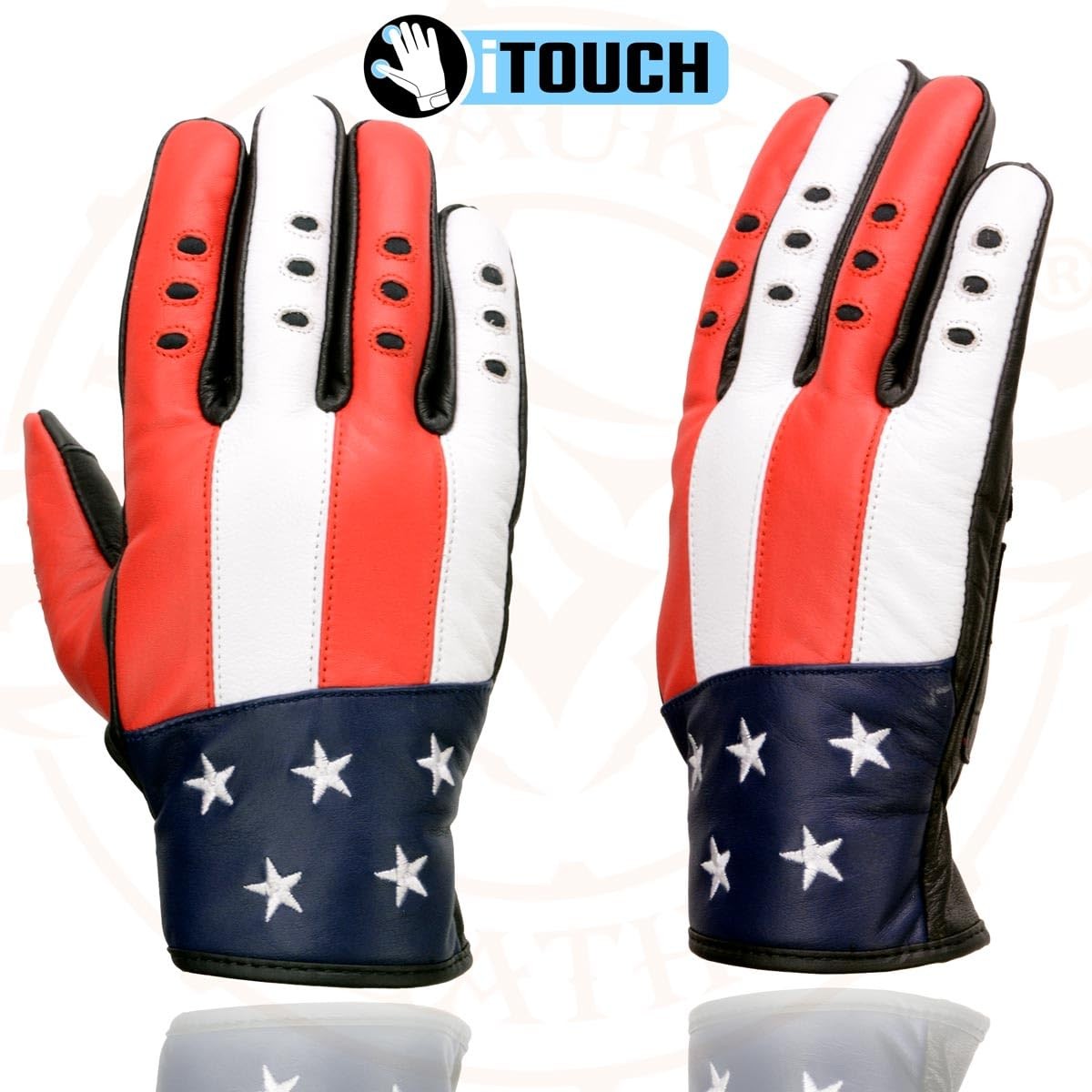 MG7527 Men’s ‘Stars and Stripes’ Leather Gloves with Touch Fingers (2X-Large)