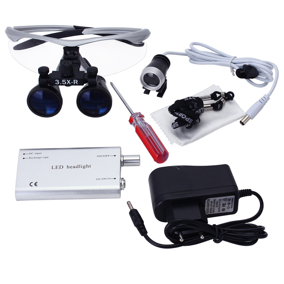 Dental Surgical Binocular Loupe Magnifier Glasses 3.5X-R Dentisit LED Head Light