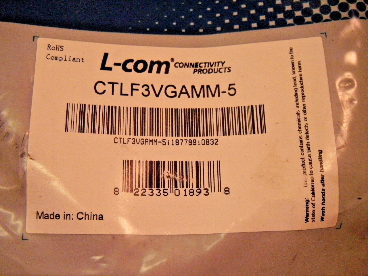 L-com CTLF3VGAMM-5 Premium Black 5′ VGA Cable HD15 Male + Male w/ Ferrites