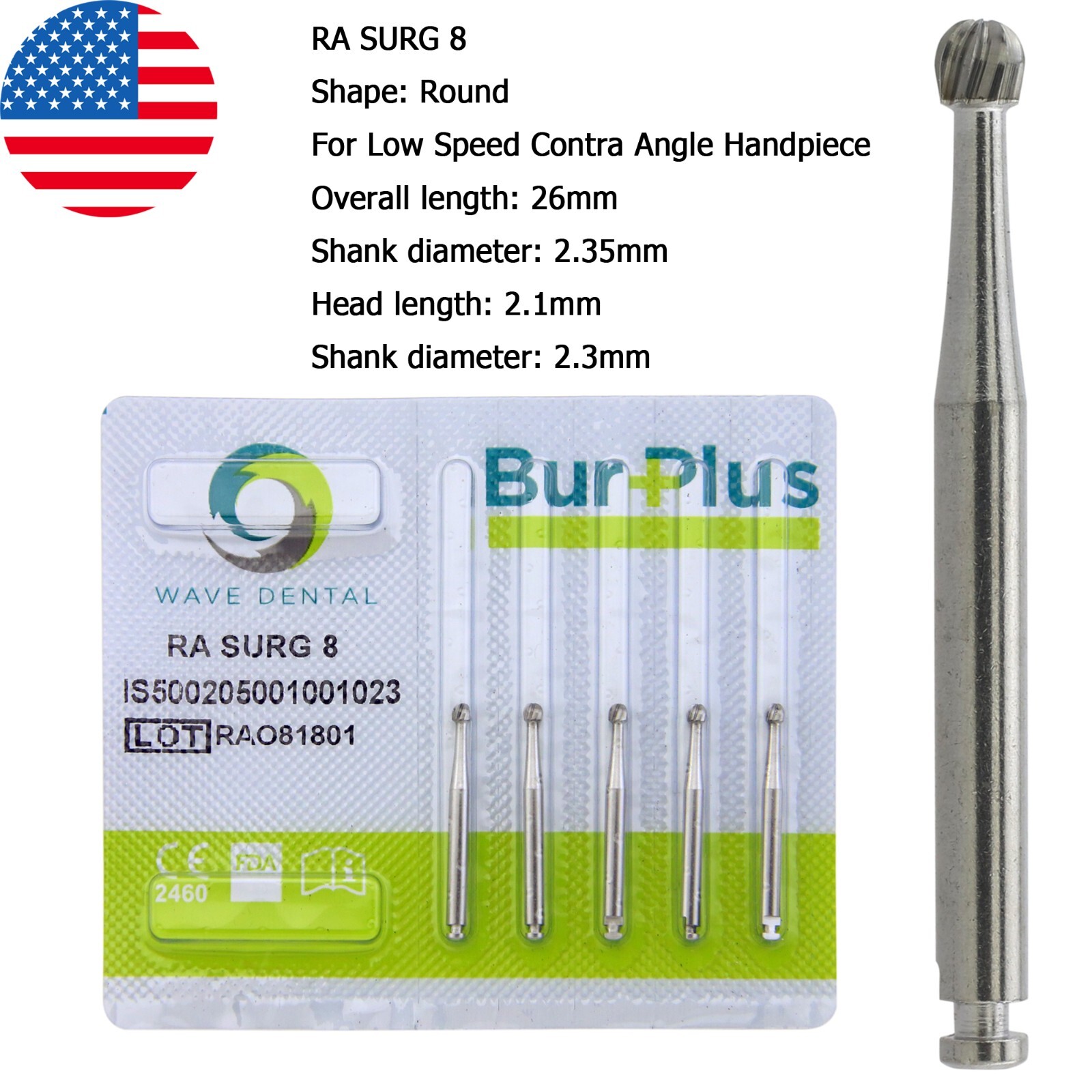 Wave Dental Carbide Burs Surgical Bur Latch 2.35mm RA SURG 2 4 6 8 Contra Angle
