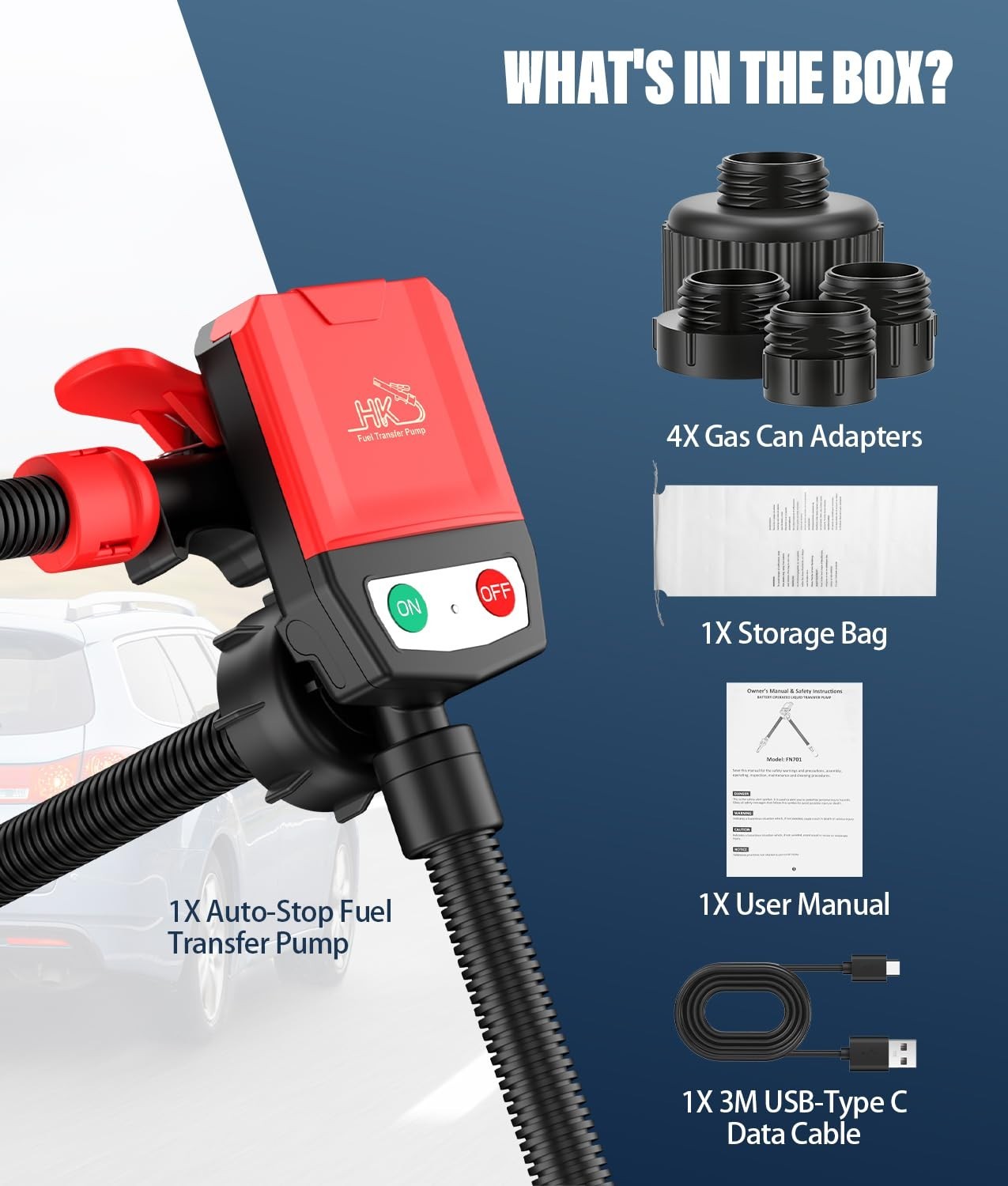 2nd Gen Fuel Transfer Pump with Auto-Stop, 3.8 Gallon per Min, 51″ Hose Battery