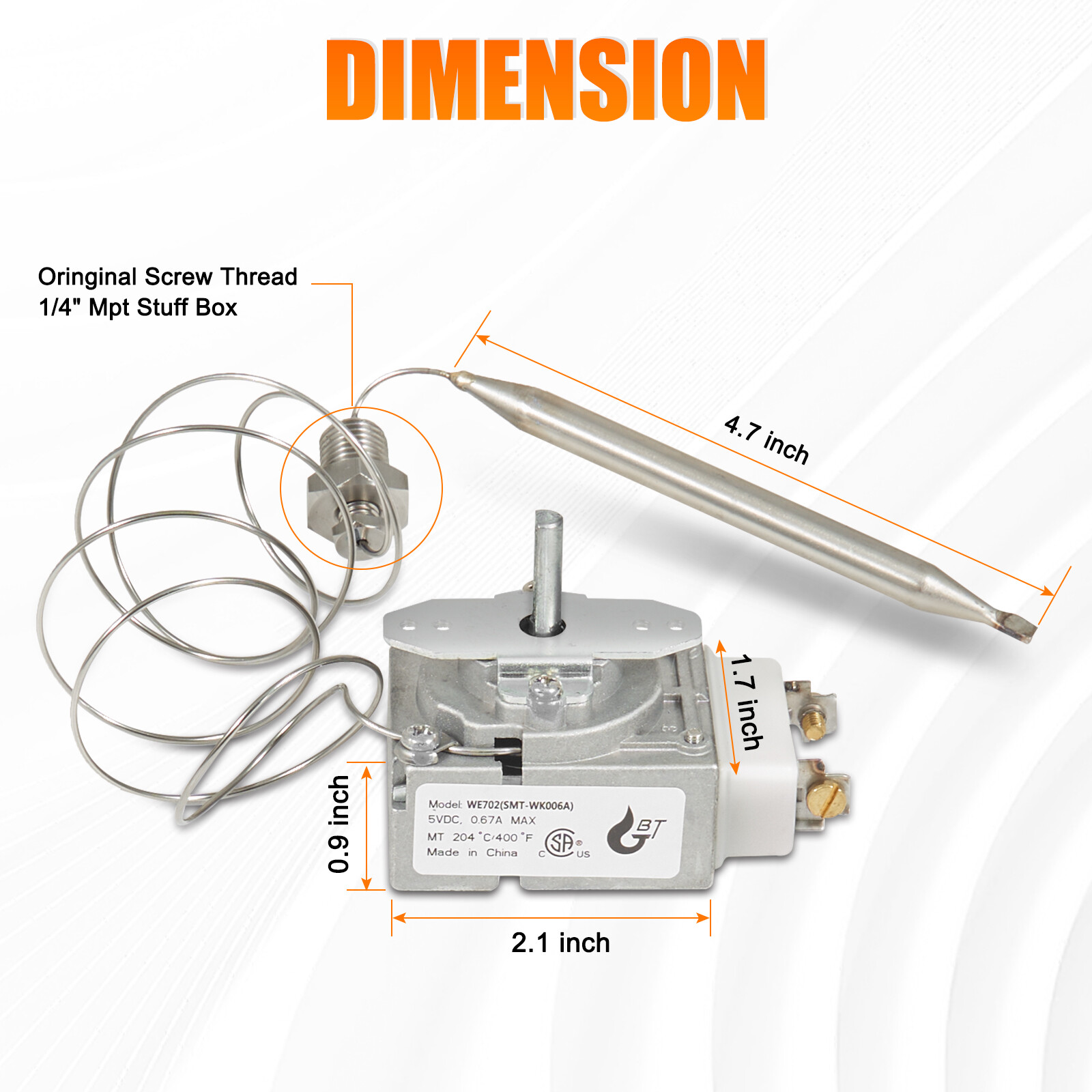 Fryer Thermostat For Pitco 60124501 Imperial 1175 American Range 11113 200-400F