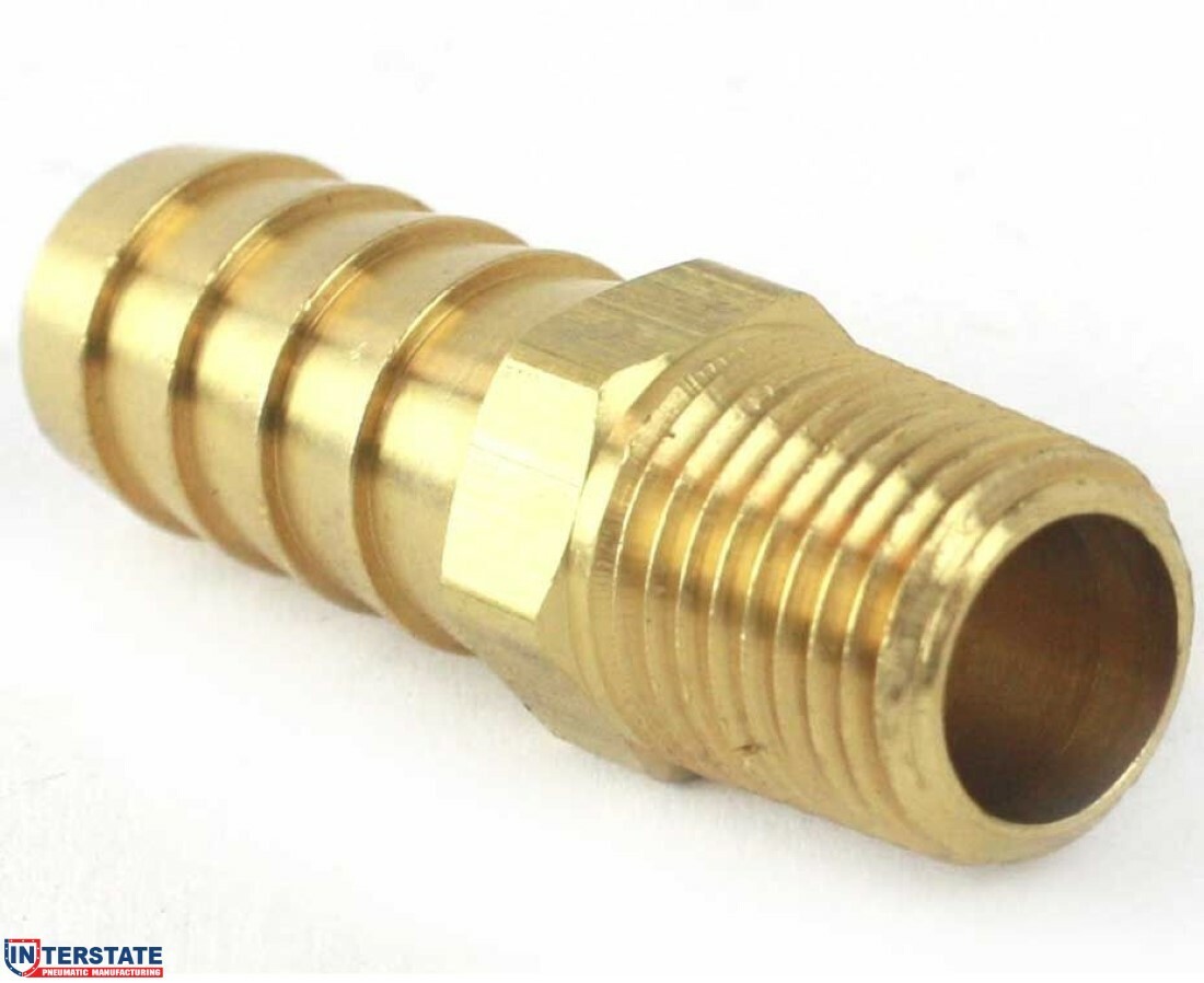 1/2″ Barb x 1/4″ NPT Male Brass Hose Fitting, Air Gas Fuel Water FM48 Interstate
