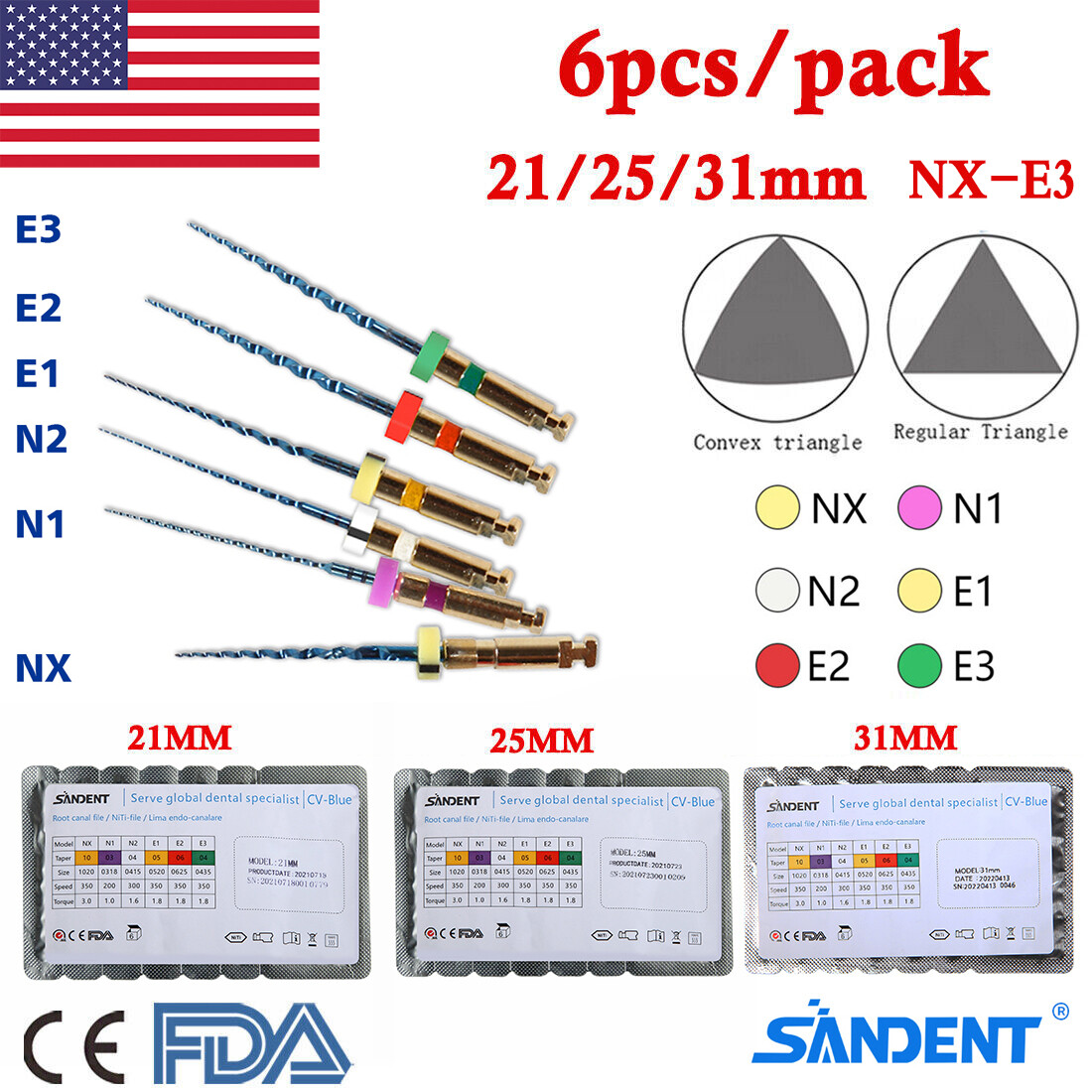 SANDENT Dental Cordless LED 16:1 Endo Motor/ Blue Niti Files Rotary 21/25MM