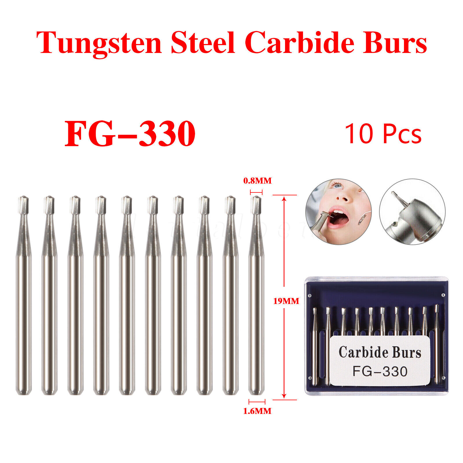 100 New Dental Carbide Burs Bur FG # 330 Pear for High Speed Handpiece