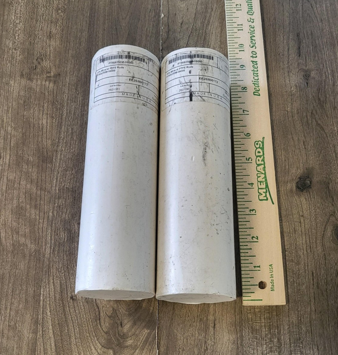 15% Mineral PTFE Round Rod Stock PTRB250M-08000 2-1/2 In Dia White Lot 2 USA