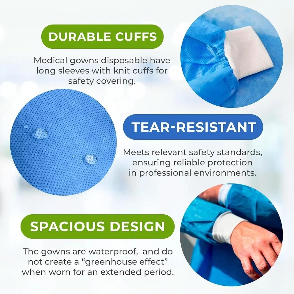 Isolation Gowns Disposable AAMI Level 3 Blue Medical – SMALL – 10/20/50/100 PCS
