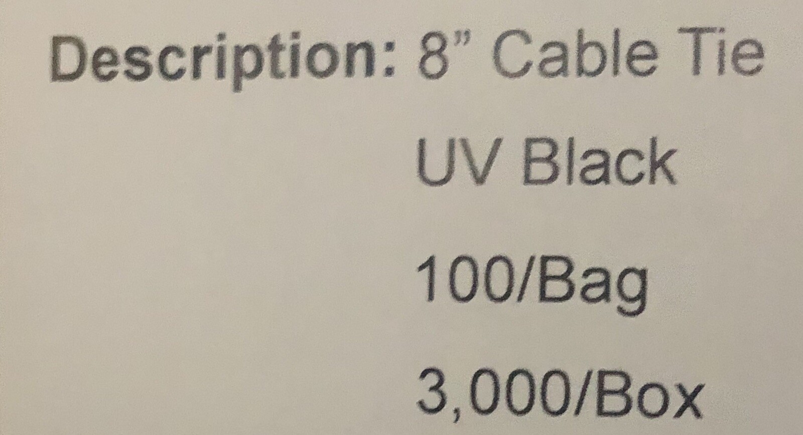 Black Heavy Duty 8 Inch Cable Zip Ties Nylon UV Resistant 100 Per Bag