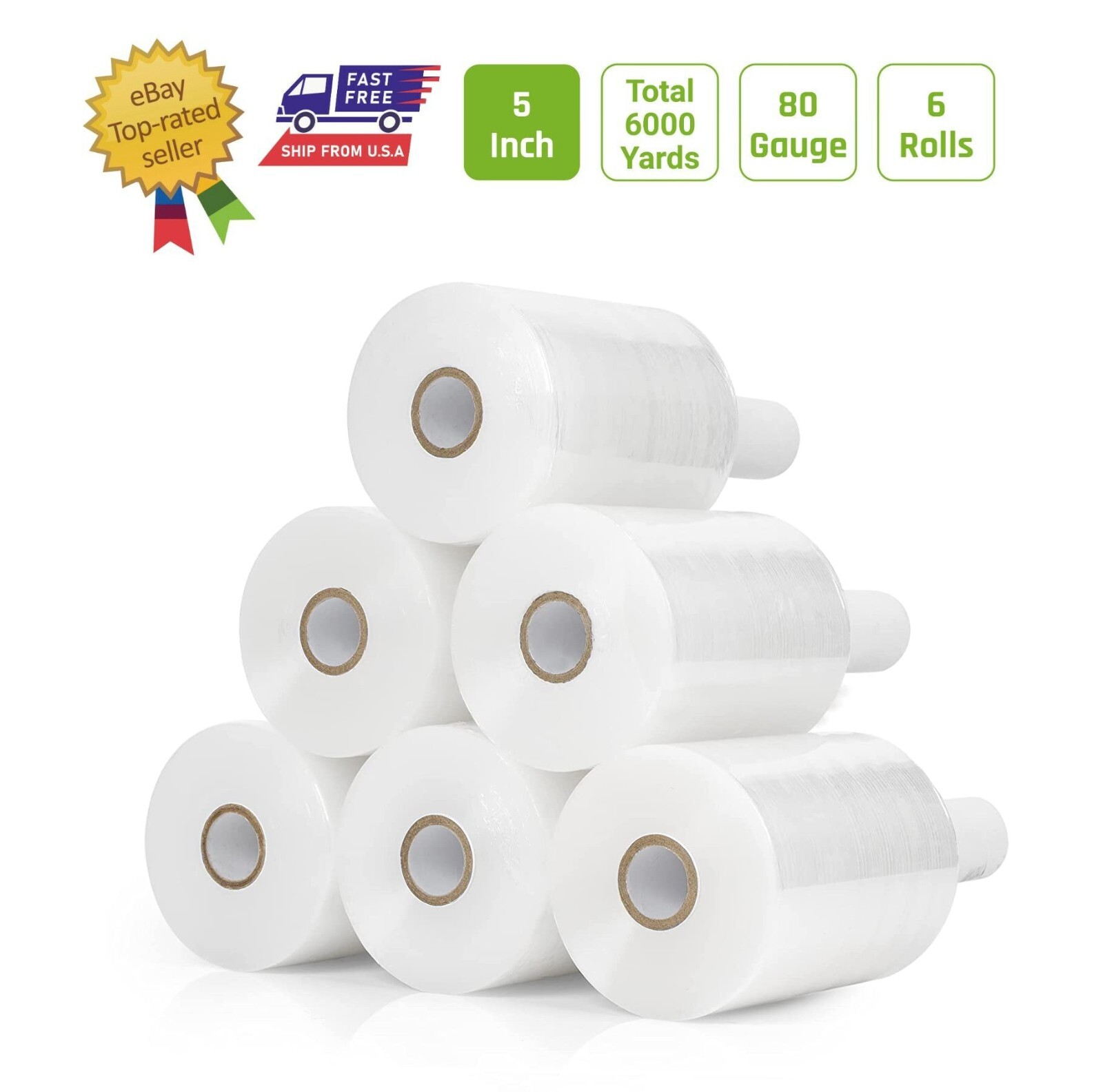 6 Rolls Pack – 5″ inch Mini Stretch Film Wrap 1000 Feet 5 Layers 80 Gauge, Clear