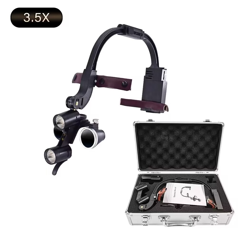 Dual LED Dental 5W Headband Head Light with 3.5X Binocular Loupes 2 Batteries US