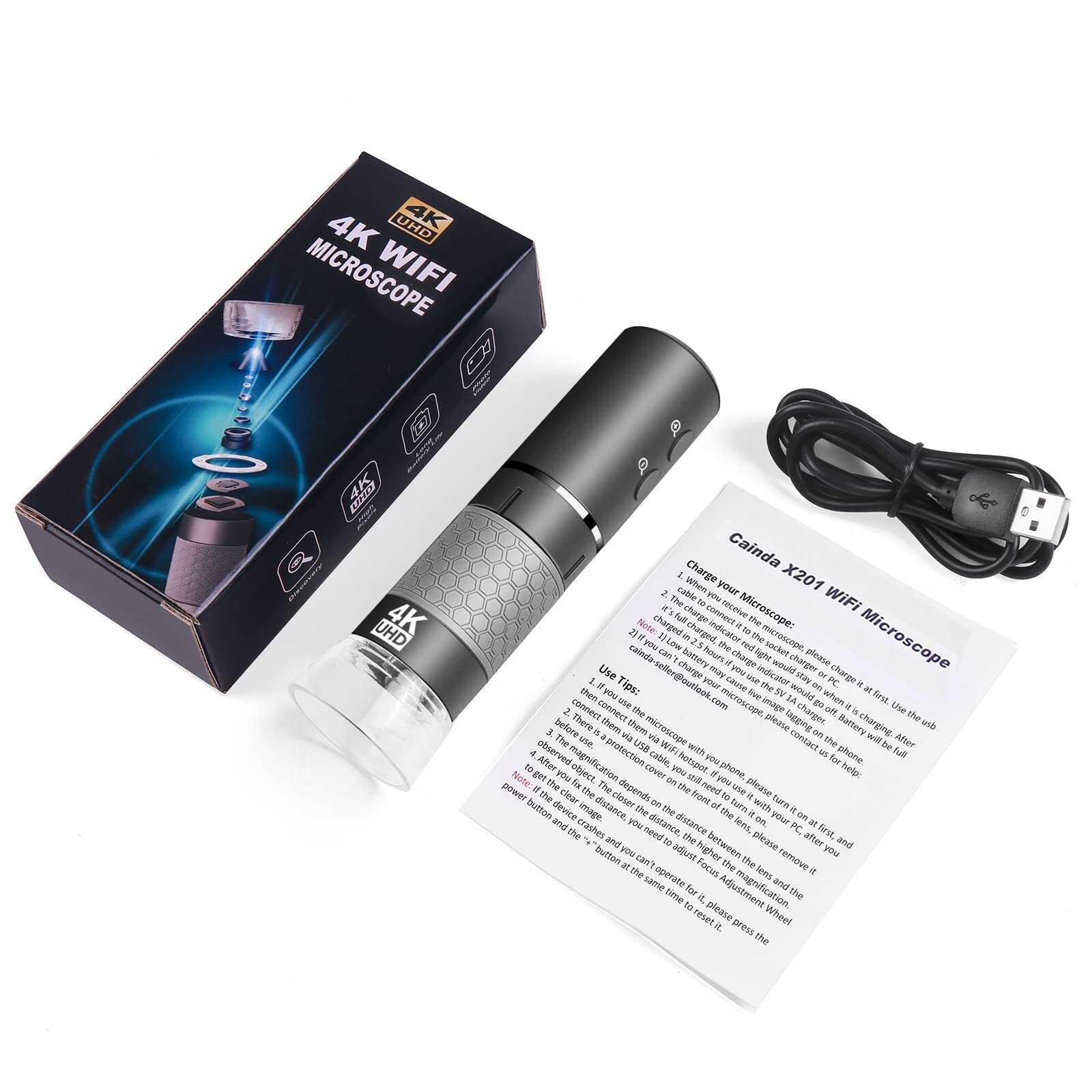 4K WiFi Digital Microscope – Wireless Handheld for iPhone Android Windows Mac