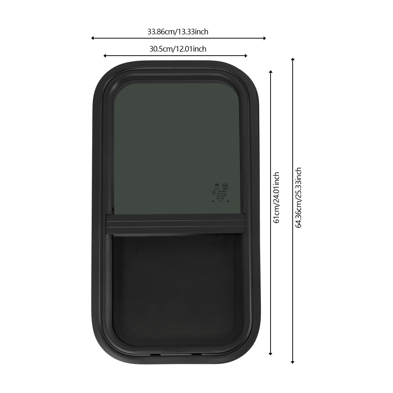 2PCS RV Window Vertical Slide Window 12 x 24in with Trim Rings for Cargo Trailer