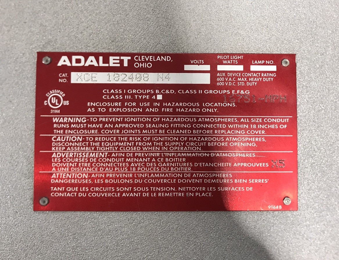 HOUSTON STOCK NEW ADALET XCE-182408-N4 EXPLOSION PROOF ENCLOSURE 18x24x8 NEMA 9