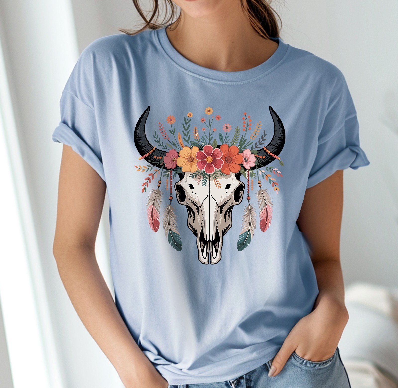 Western Boho Bull Skull Clipart Bundle, western PNG, Western Sublimation,