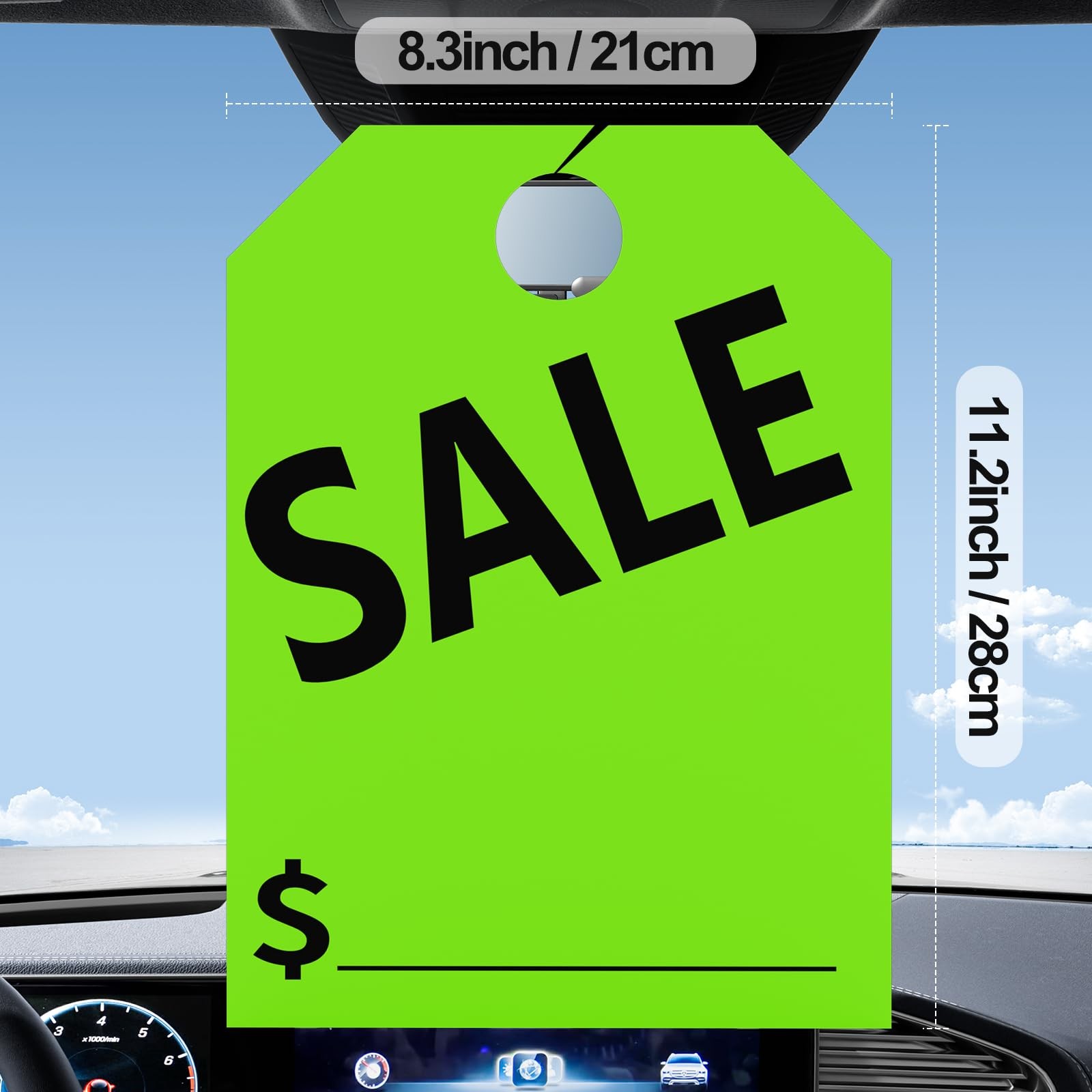 120 Pack Green 8.3×11.2 Inch DoubleSided Hanging Car Mirror Sale Tag Supply