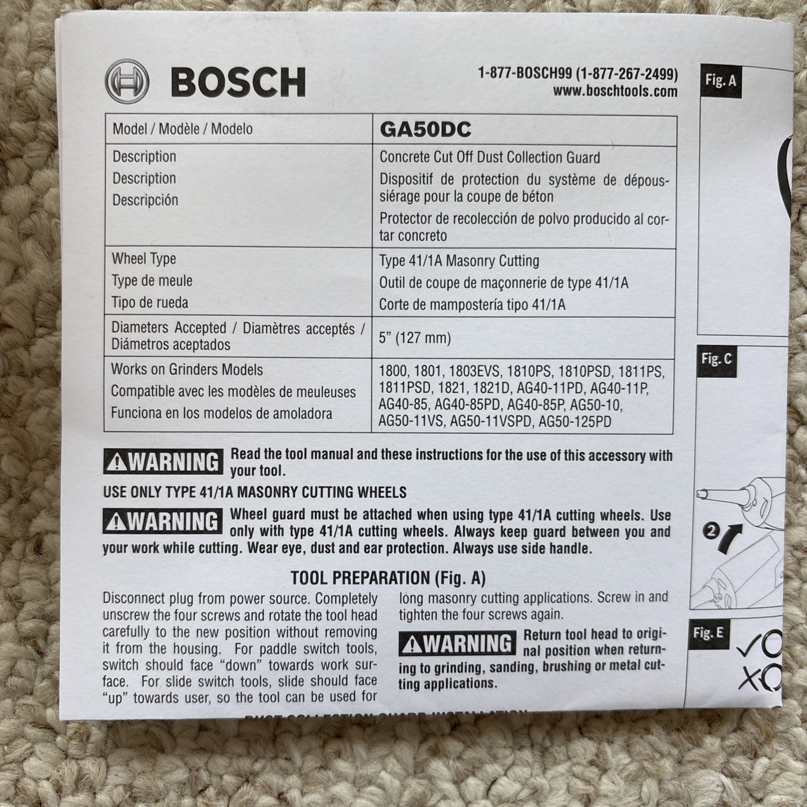 BOSCH 5 In. Angle Grinder Concrete Dust Collection Attachment GA50DC