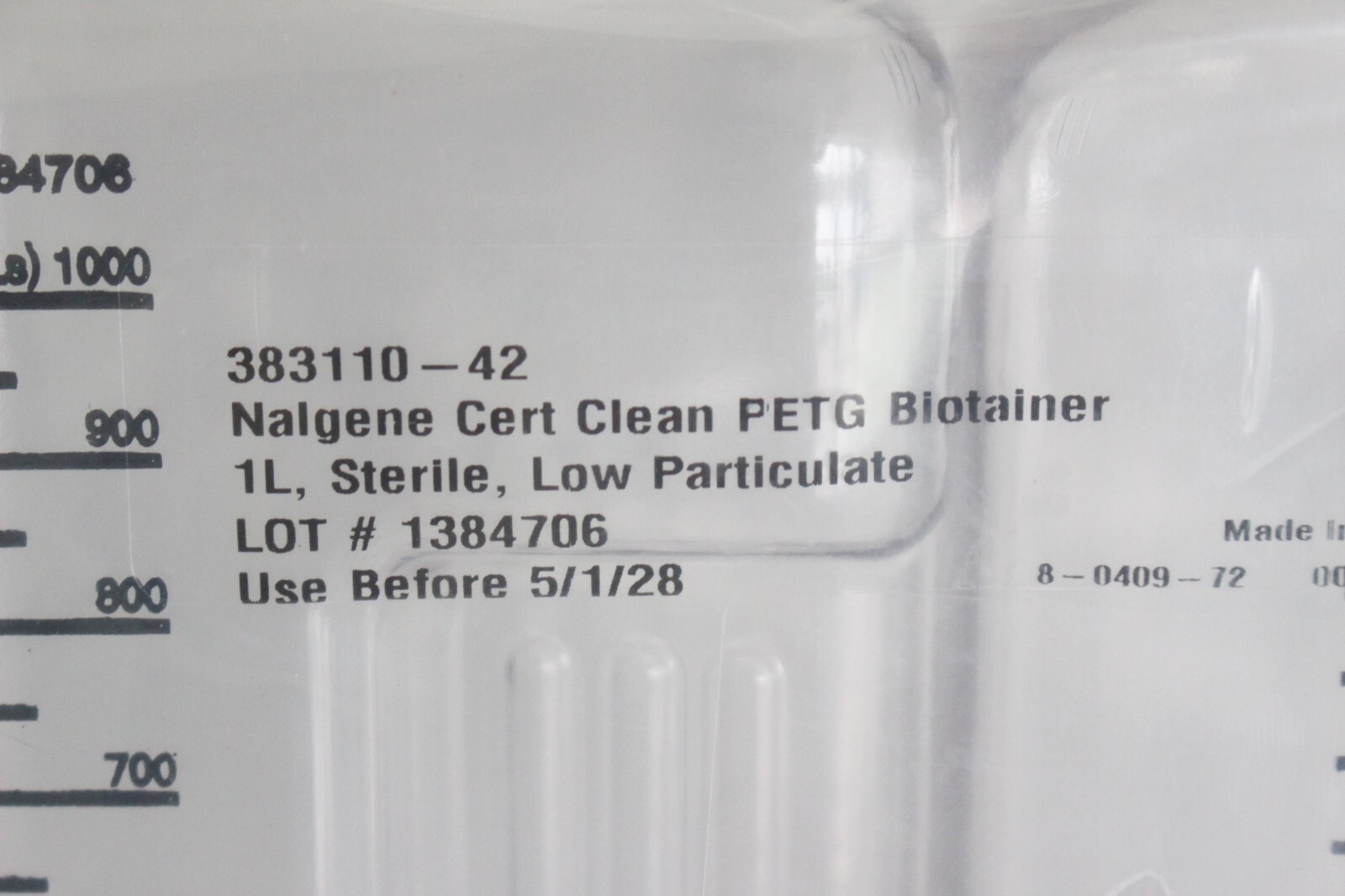 5 pack 1L Nalgene PETG Certified Clean Biotainer Bottle 383110-42 NEW