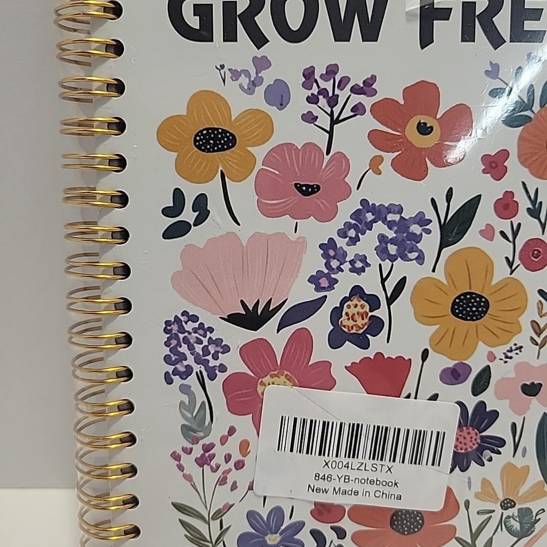 Grow Freely Journal Notebook Gold Spiral Binding Pink Floral Bloom Wildly