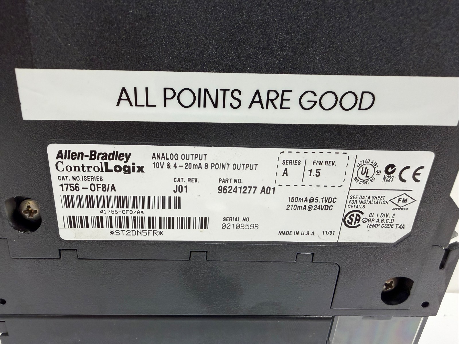 GOOD USED! ALLEN-BRADLEY ANALOG OUTPUT MODULE 1756-OF8/A
