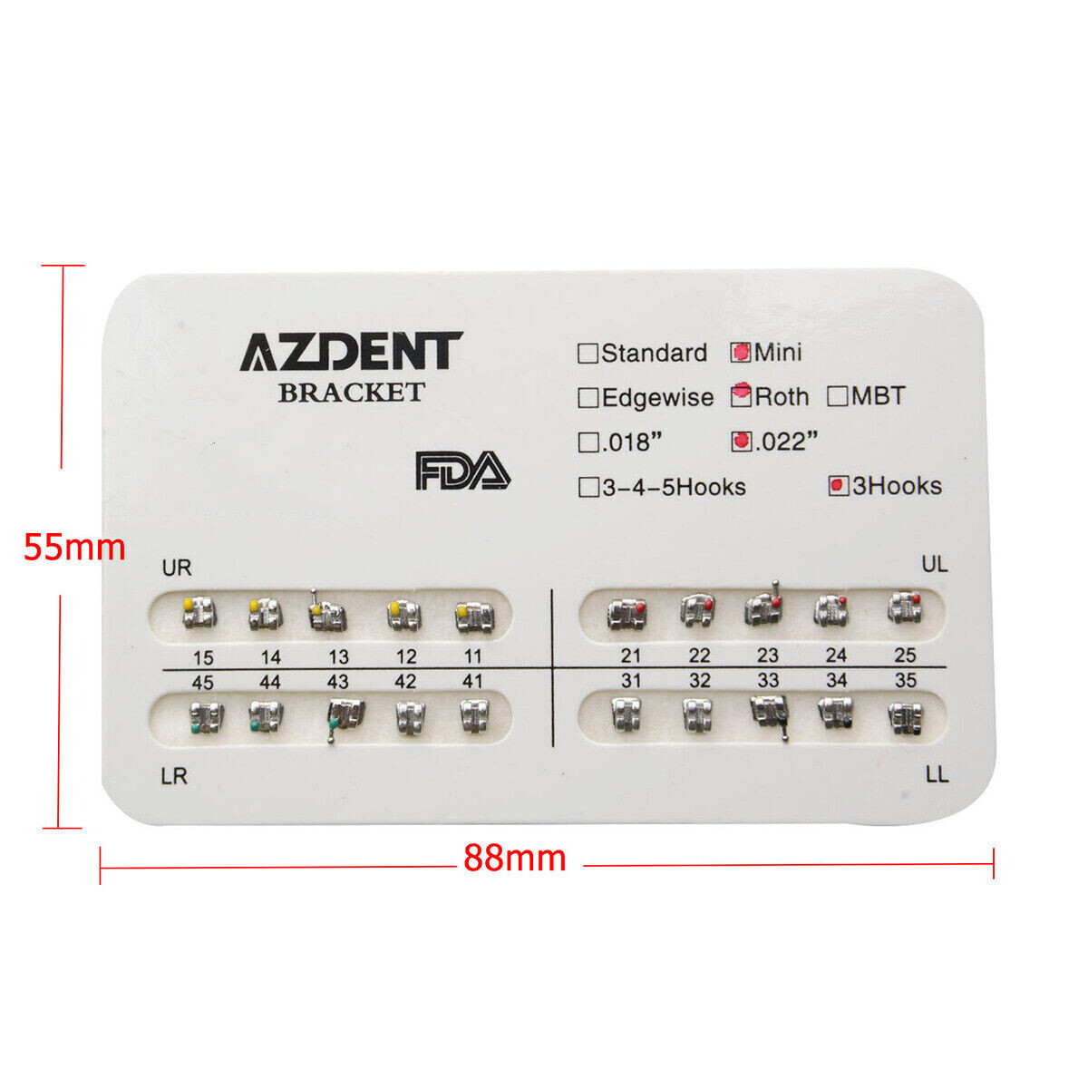 AZDENT Orthodontic Dental Brackets Roth MBT.022/.018 Hooks/Niti Round Arch Wire