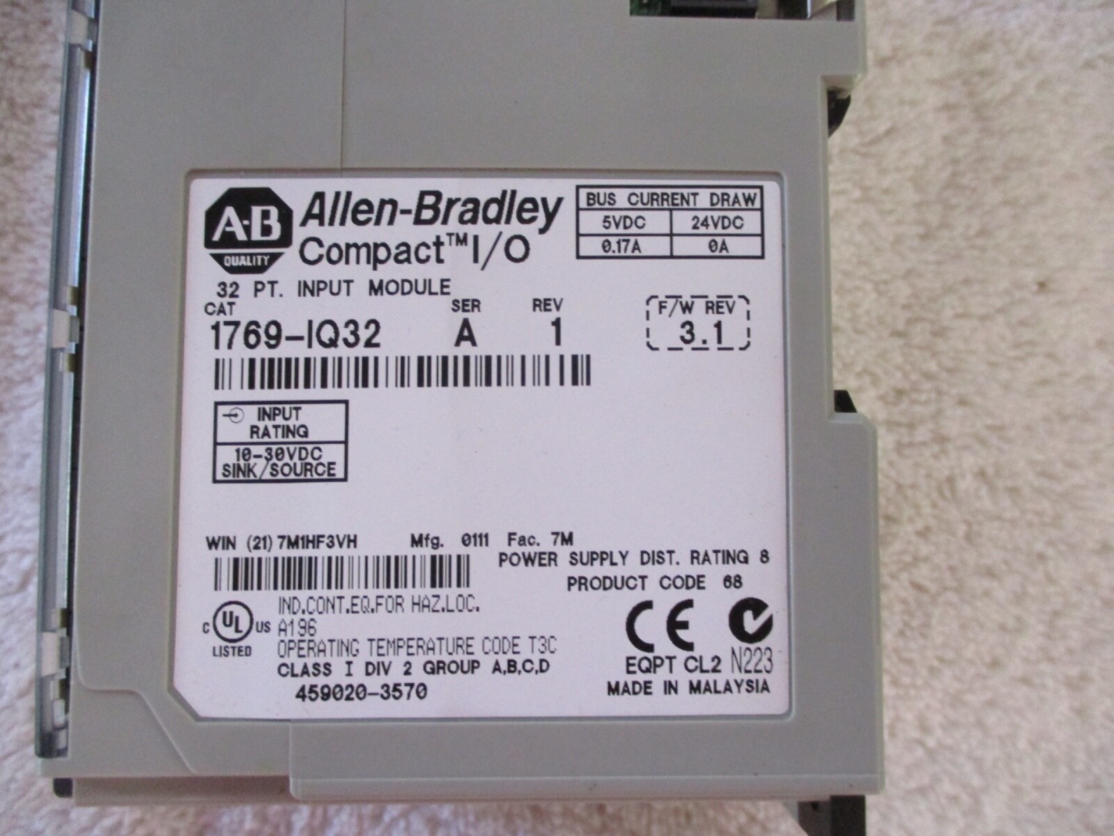 Allen Bradley Compact I/O Input Module 1769-IQ32 FW 3.1