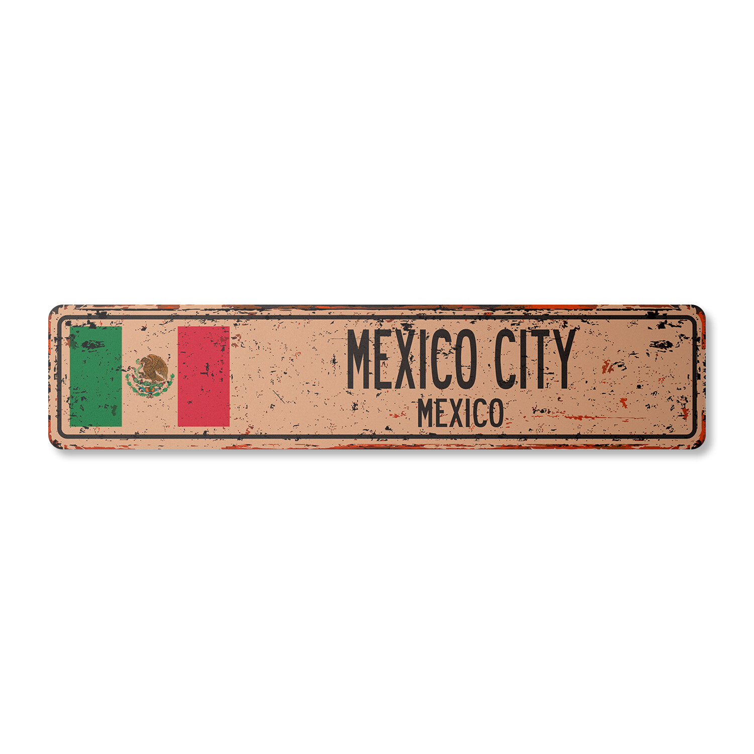 MEXICO CITY MEXICO Vintage Street Sign Mexican flag city country road rustic