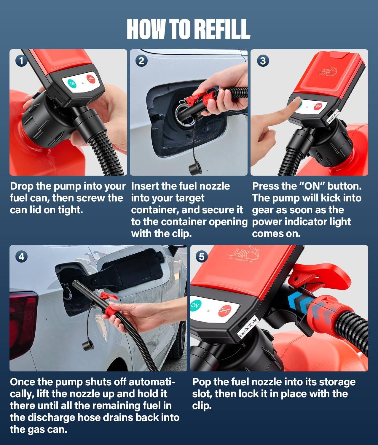 2nd Gen Fuel Transfer Pump with Auto-Stop, 3.8 Gallon per Min, 51″ Hose Battery