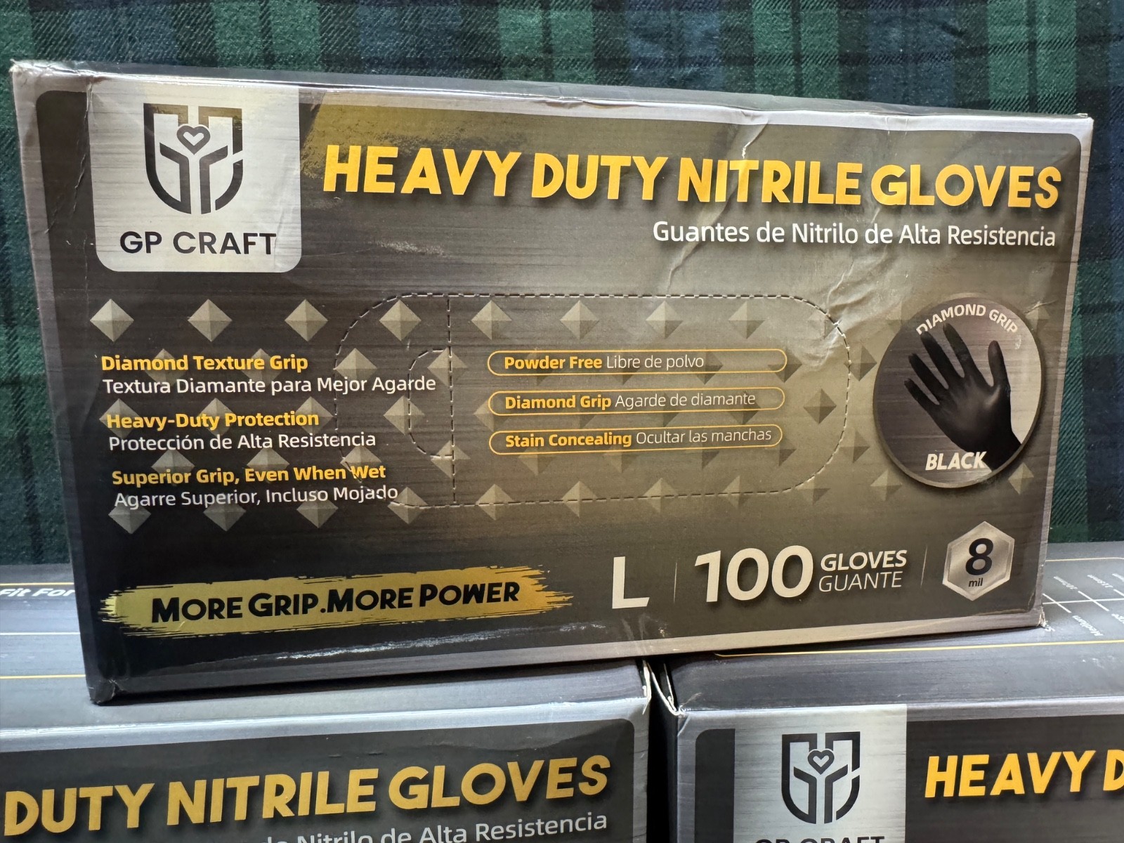 3 – GP Craft Heavy Duty Nitrile Gloves Diamond Grip Black Large