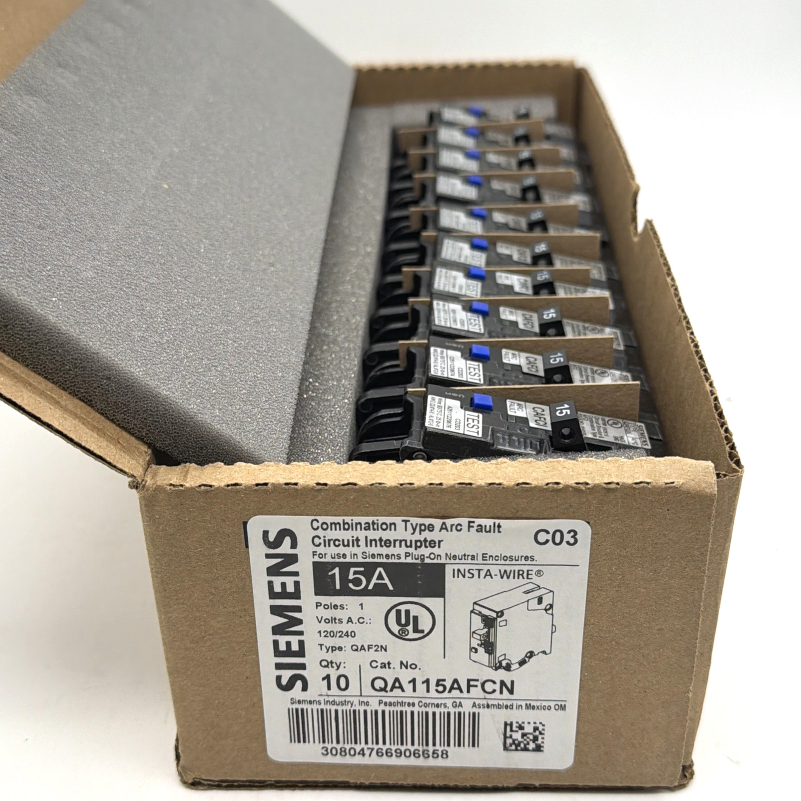 Siemens QA115AFCN 15A 1-Pole AFCI Arc Fault Plug-On Neutral Breakers Pack 10 NEW