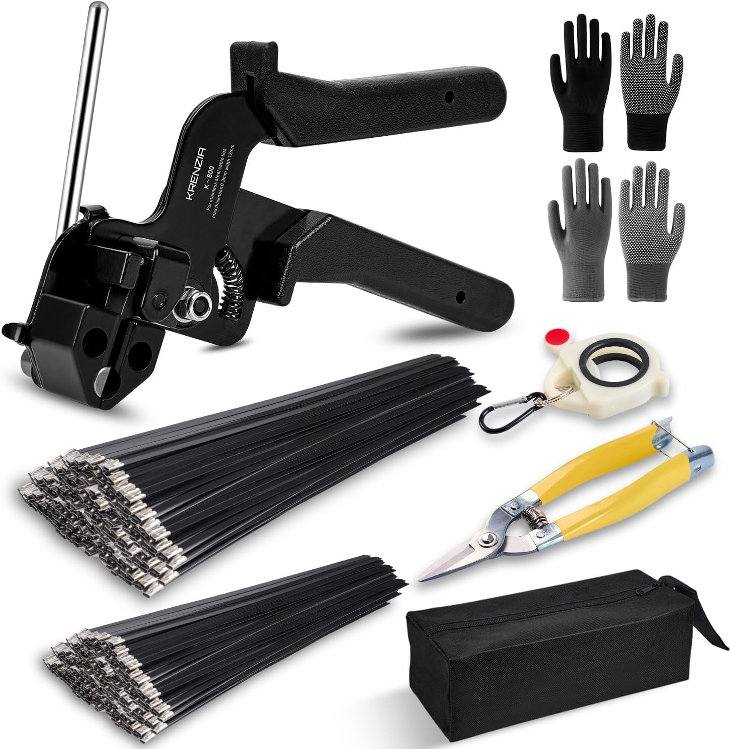 Stainless Steel Cable Tie Gun Kit：With 300Pcs Uv Resistant Black Metal Zip Ties