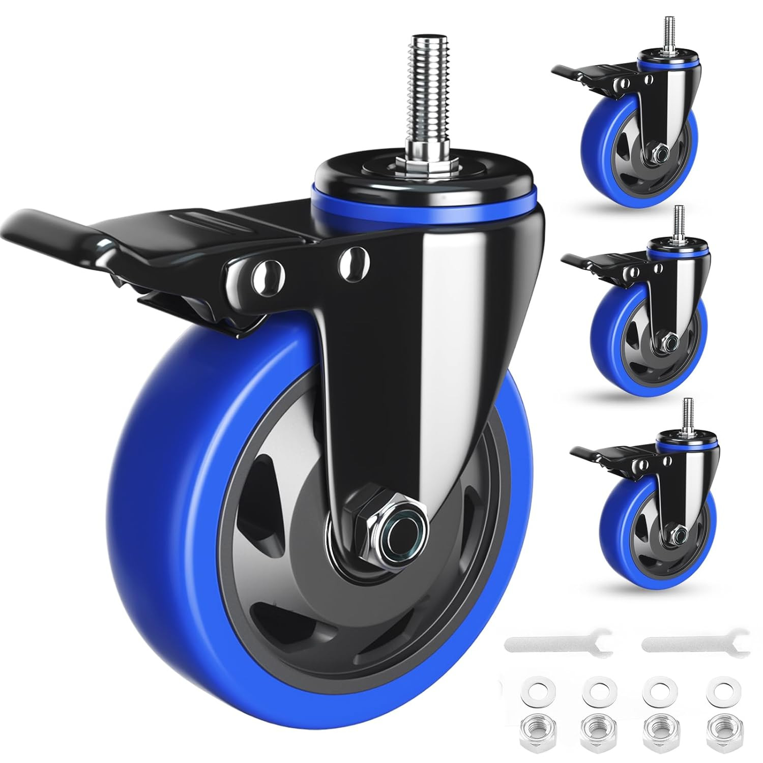 Stem Caster Wheels 5 Inch Heavy Duty Threaded Stem Mount Casters Set of 4 With