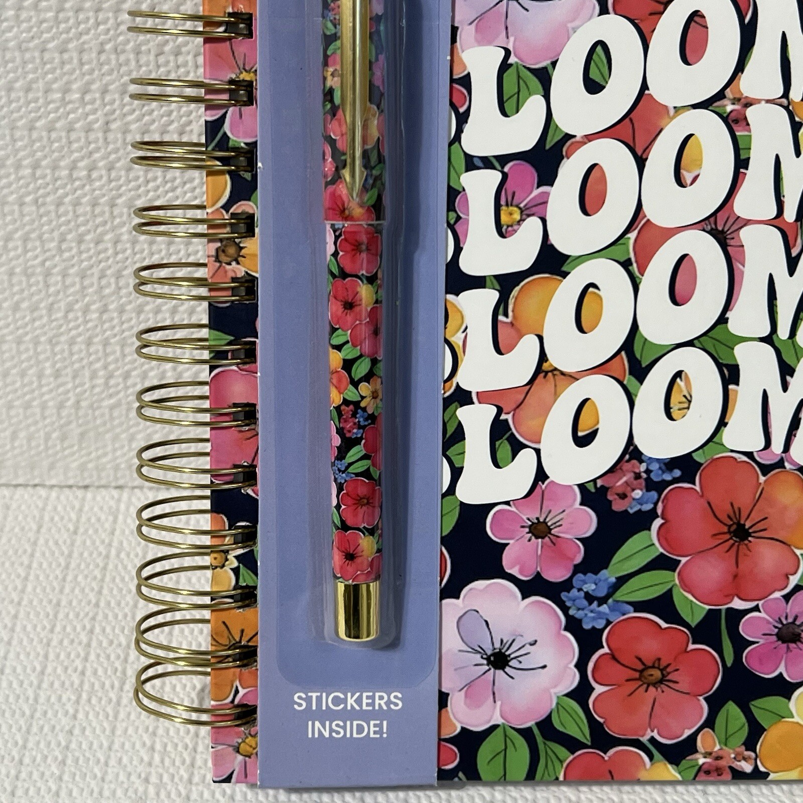 BLOOM Hardcover Spiral Notebook Journal Pen Sticker Set Colorful Lined Flowers