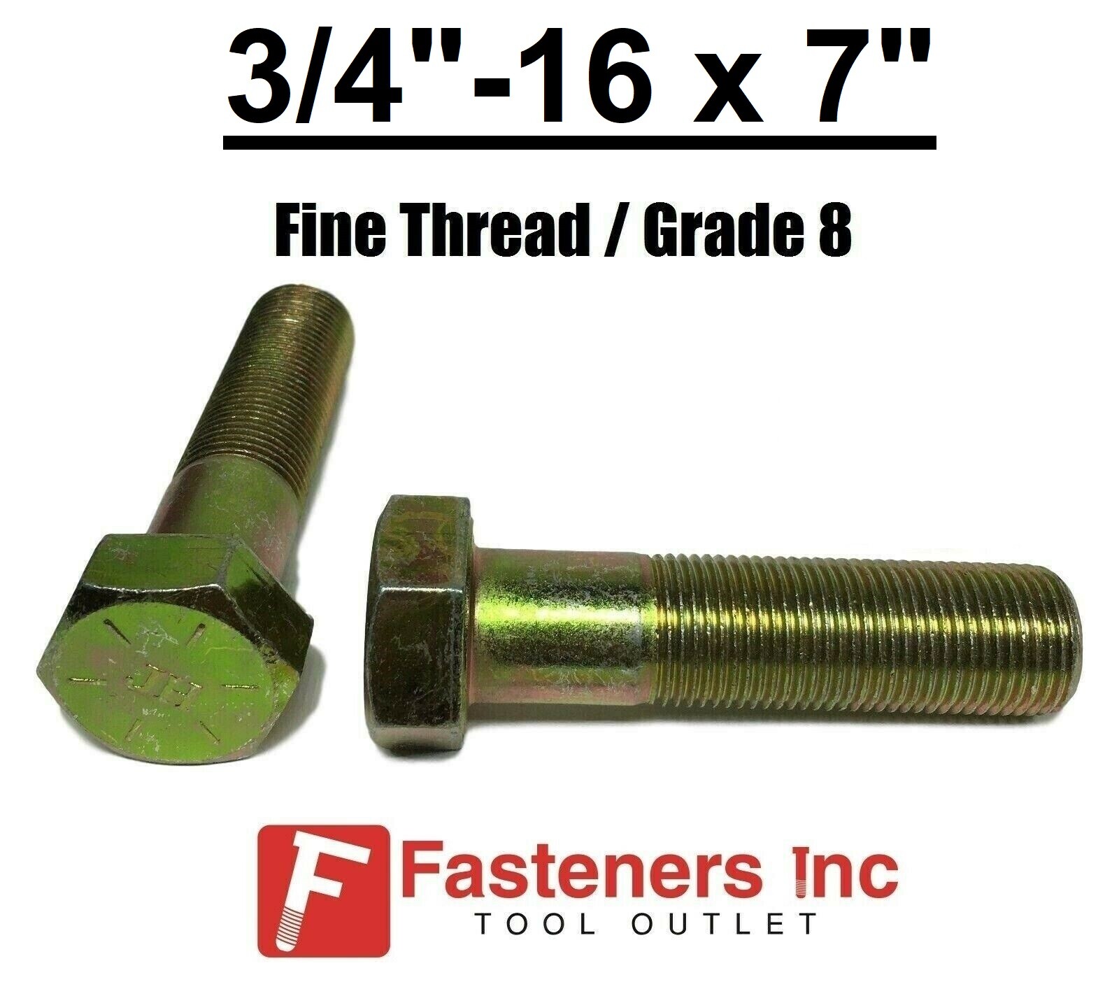 3/4-16 x 7″ (PT) Hex Bolt Yellow Zinc Plated Grade 8 Cap Screw Fine Thread