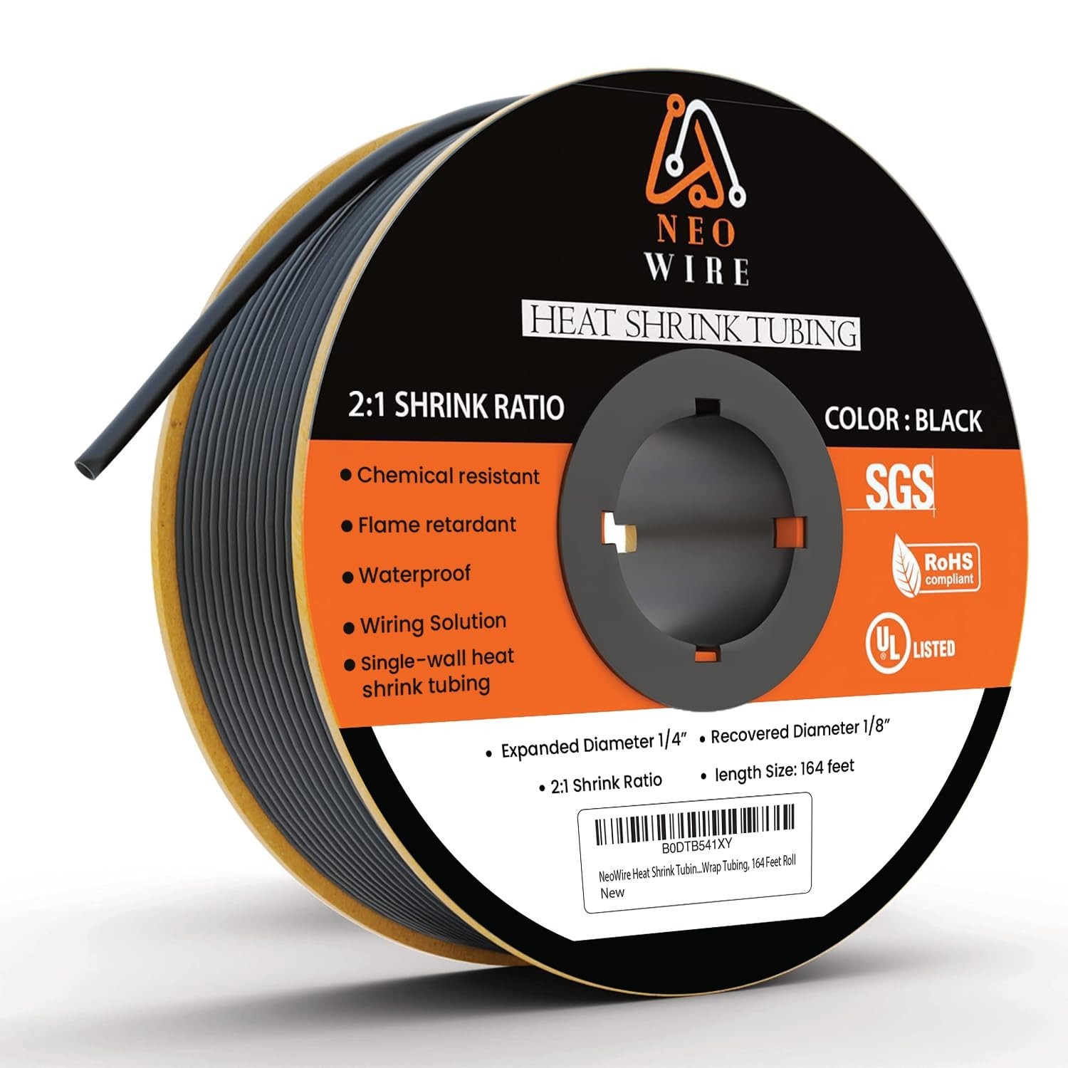 Heat Shrink Tubing 1/4″ (6.4mm) – 2:1 Ratio Industrial Wire Wrap, 164ft Roll